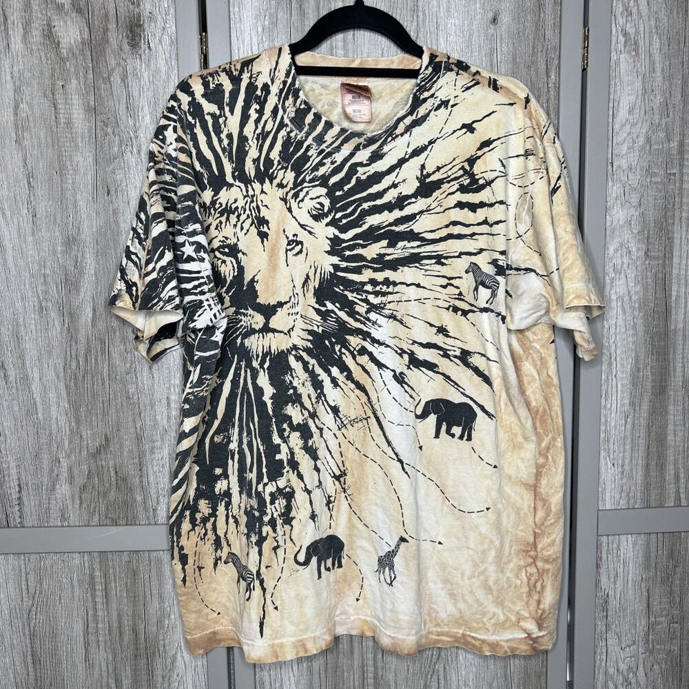 Vintage 90s T Shirt Lion All Over Print Tie Dye Distressed